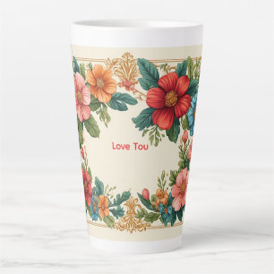 Floral Frame With Colourful Flowers Latte Mug