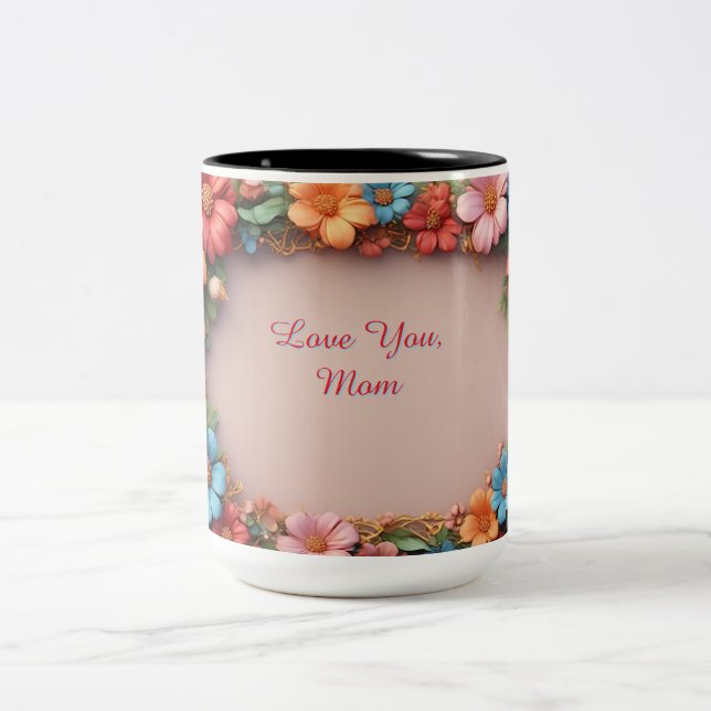 Floral Frame With Colourful Flowers Two-Tone Coffee Mug (Center)