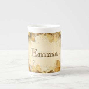 Floral Frame With Custom Name Bone China Mug