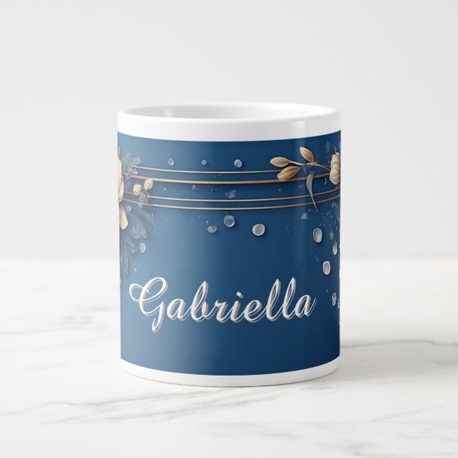 Floral Frame With Custom Name Large Coffee Mug (Front)