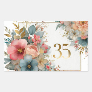 Floral Frame with Number 35 for Anniverary Rectangular Sticker