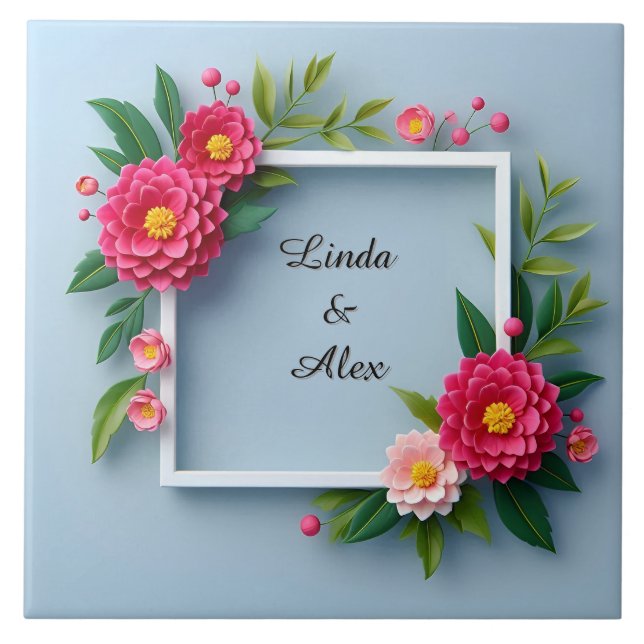 Floral Frame with Pink Flowers Tile (Front)
