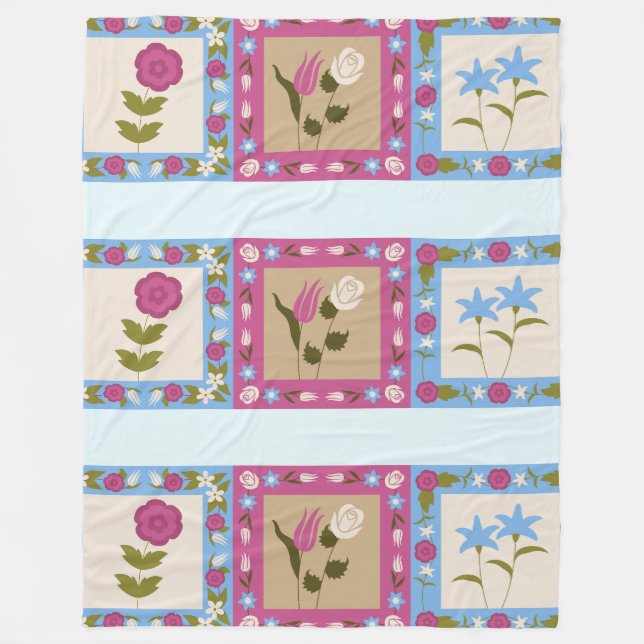 Floral framed squares pattern fleece blanket (Front)