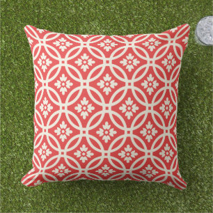 Floral Framework Patterned   Poppy Red Cushion