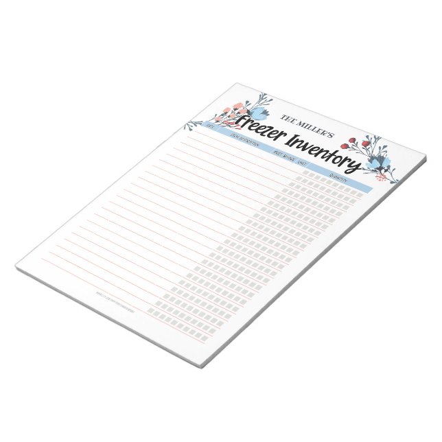Floral Freezer Inventory Blue Notepad (Angled)