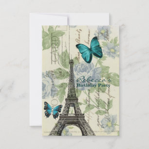 floral french Eiffel Tower Parisian birthday party Invitation