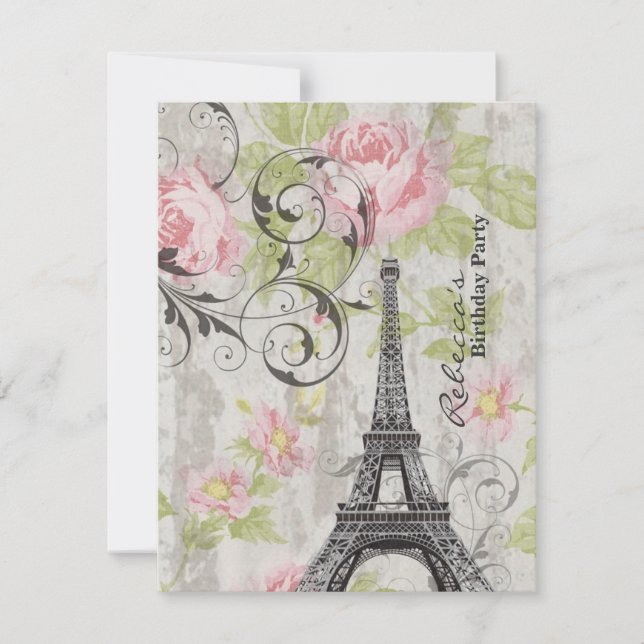 floral french Eiffel Tower Parisian birthday party Invitation (Front)