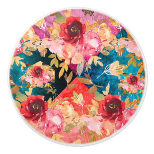 Floral French Flower Market Ceramic Knob