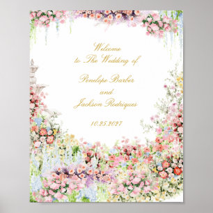 floral french garden chateau wedding welcome poster