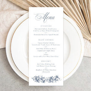 Floral French Roses Dusty Blue Wedding Menu
