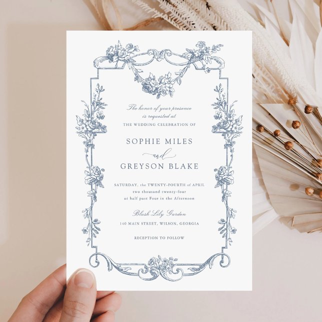 Floral French Roses Vintage Frame Wedding Invitation (Creator Uploaded)