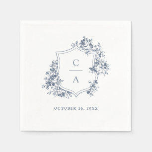 Floral French Roses Wedding Crest Dusty Blue Napkin