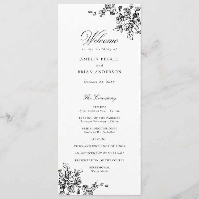 Floral French Toile Vintage Wedding Program Programme (Front)