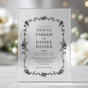 Floral French Victorian Black White Wedding  Acrylic Invitations