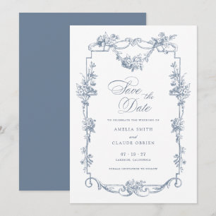 Floral French Vintage Frame Save the Date Wedding Invitation
