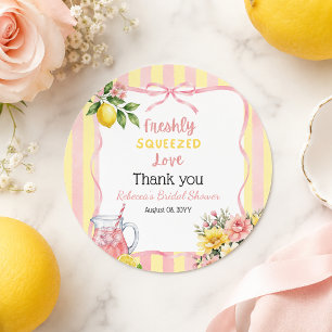 Floral Freshly Squeezed Pink Lemon Bridal Shower Classic Round Sticker