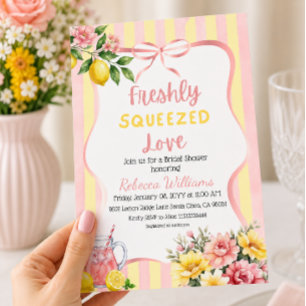 Floral Freshly Squeezed Pink Lemon Bridal Shower Invitation