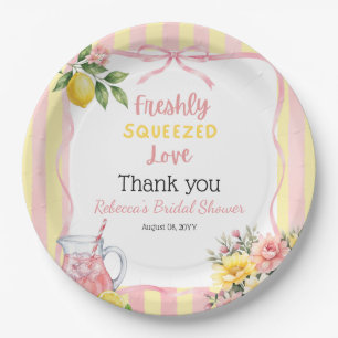 Floral Freshly Squeezed Pink Lemon Bridal Shower Paper Plate