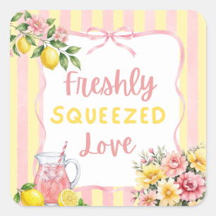 Floral Freshly Squeezed Pink Lemon Bridal Shower Square Sticker