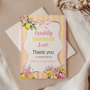 Floral Freshly Squeezed Pink Lemon Bridal Shower Thank You Card