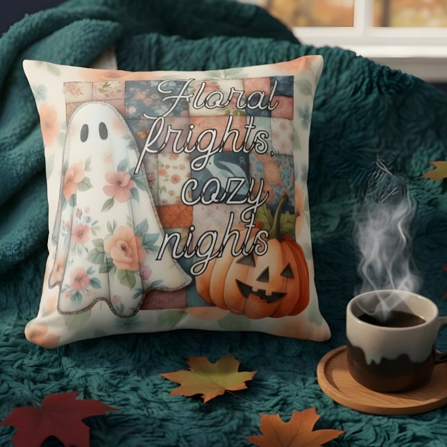 Floral Frights, Cosy Nights” Ghost & Pumpkin Patch Cushion (Creator Uploaded)