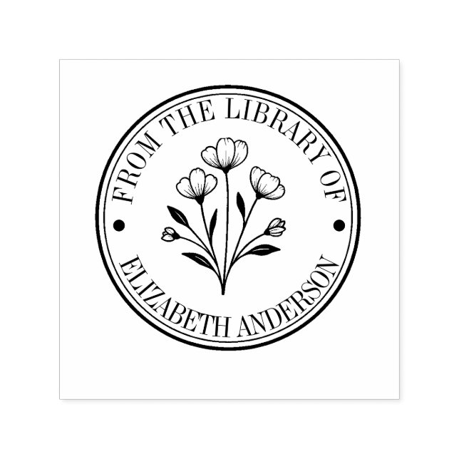 Floral From the Library of Custom Book  Self-inking Stamp (Design)