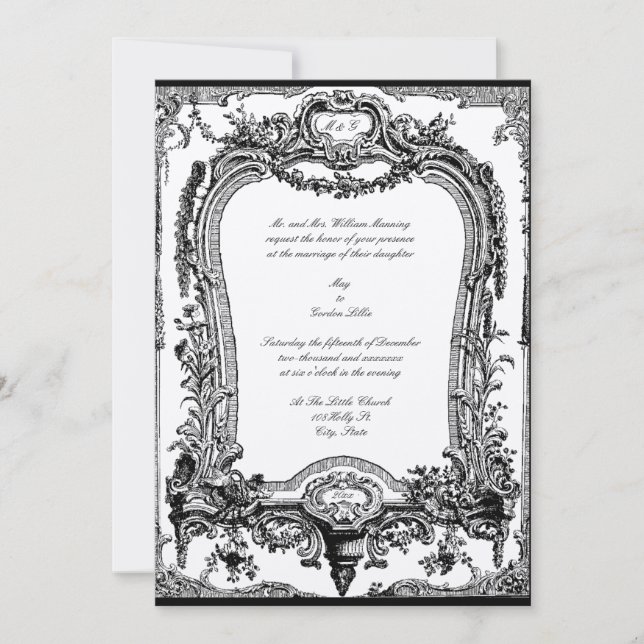 Floral, Fruit, Bird Baroque Rococo Frame Wedding Invitation (Front)