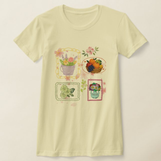 Floral Fruit Illustration T-Shirt |  (Laydown)