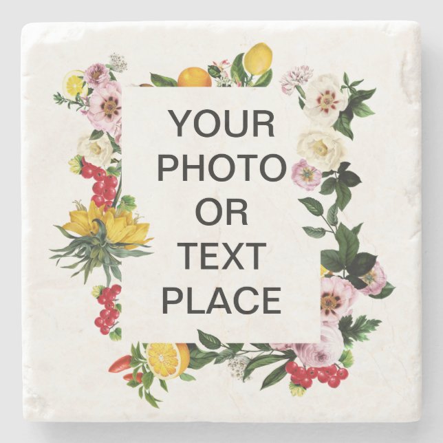 Floral fruity customizable Mediterranean frame Coa Stone Coaster (Front)