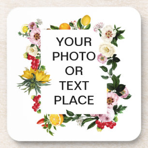 Floral fruity customizable Mediterranean frame Coaster
