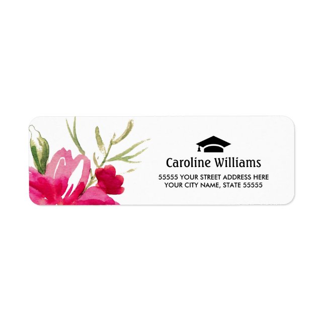 Floral Fuchsia Graduation Return Address Label (Front)