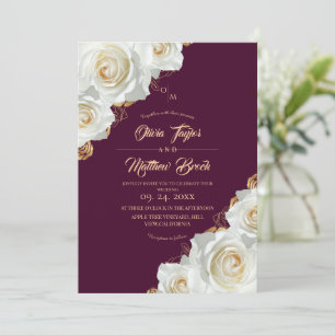 Floral Fuchsia Pink and White Roses Wedding Invitation