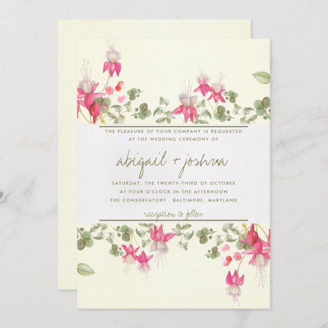 Floral Fuchsias Wedding Invitation (Front/Back)