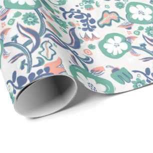 Floral Fun Print On White Wrapping Paper