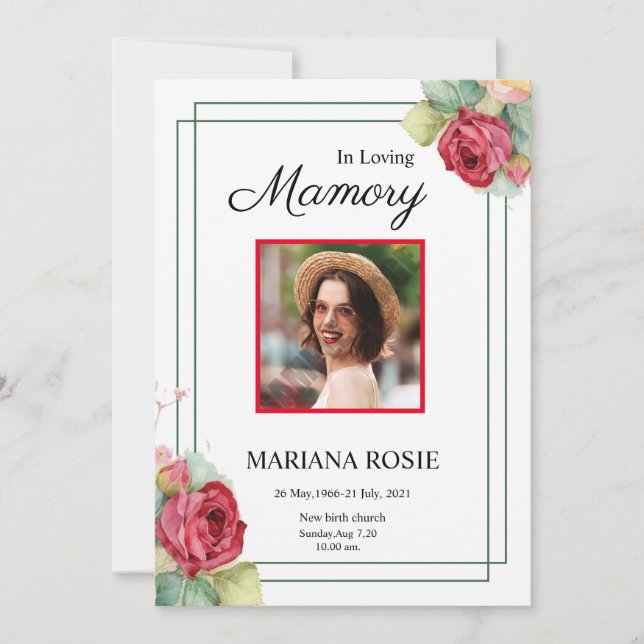 Floral Funeral Announcement Card (Front)