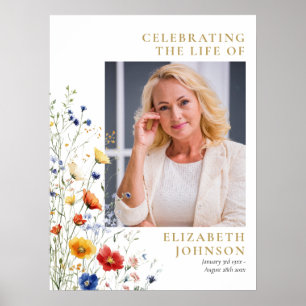 Floral Funeral Celebration Of Life Photo Sign