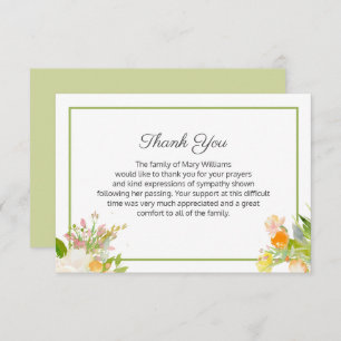 Floral Funeral Family Thank You Note Card