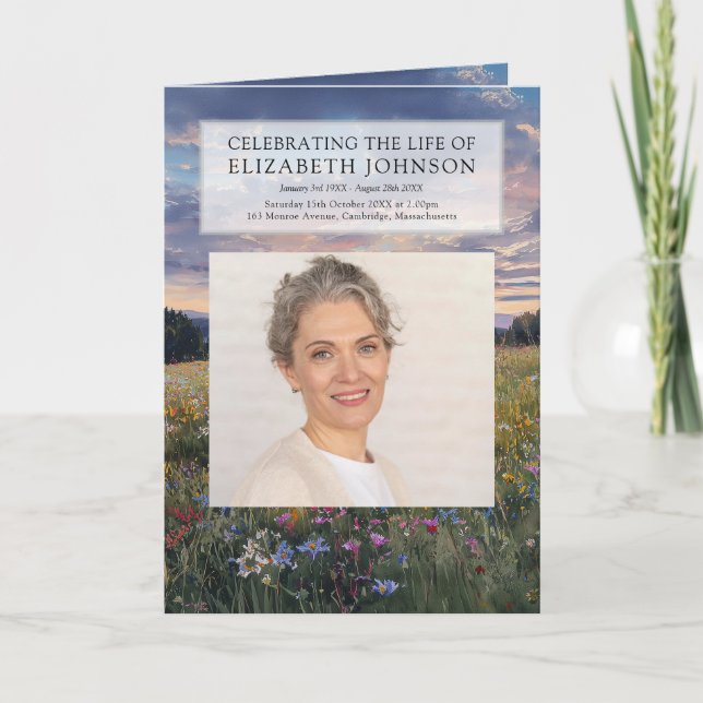 Floral Funeral Memorial Order Of Service Folded  Programme (Front)