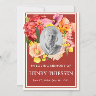 Floral Funeral Memorial, Order Of Service Program  Invitation
