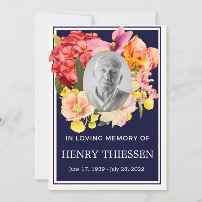 Floral Funeral Memorial, Order Of Service Program  Invitation (Front)