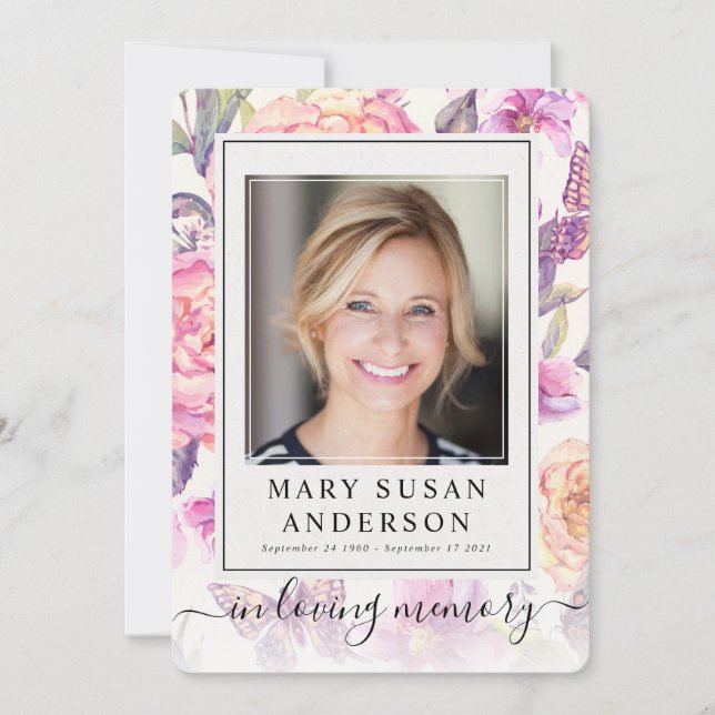 Floral Funeral Memorial Photo Prayer Card (Front)