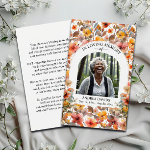 Floral Funeral Memorial Photo Prayer Card