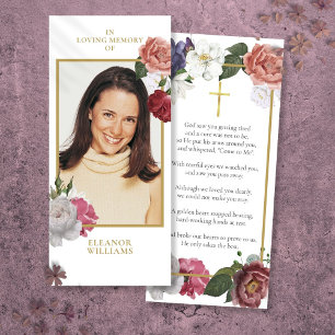 Floral Funeral Memorial Photo Prayer Card