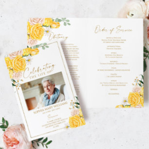 Floral Funeral Order of Service Memorial Program