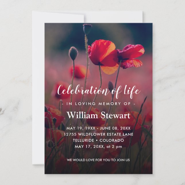 Floral Funeral | Poppies Celebration of Life Invitation (Front)