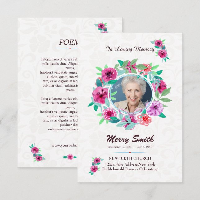 Floral Funeral Prayer Card Template (Front/Back)