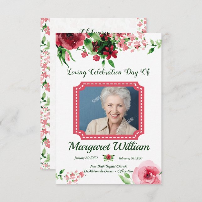 Floral Funeral Program Card Template (Front/Back)
