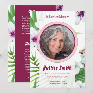 Floral Funeral Program Card Template