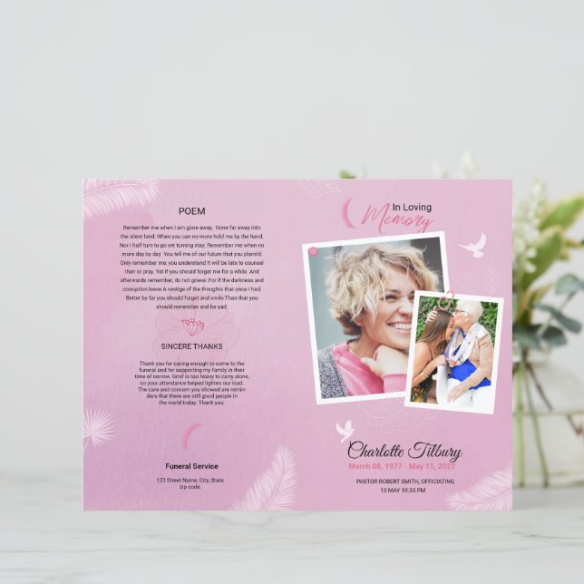 Floral Funeral Program Template (Standing Front)