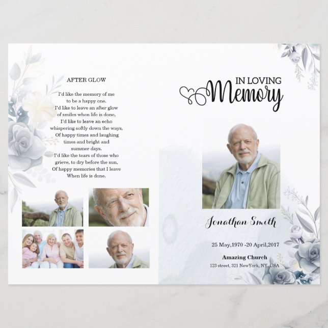 Floral Funeral Program template (Front)